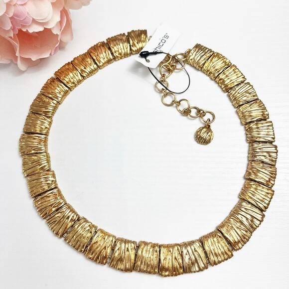 NEW Chico's Goldtone Crinkle Collar Necklace - Picture 1 of 9